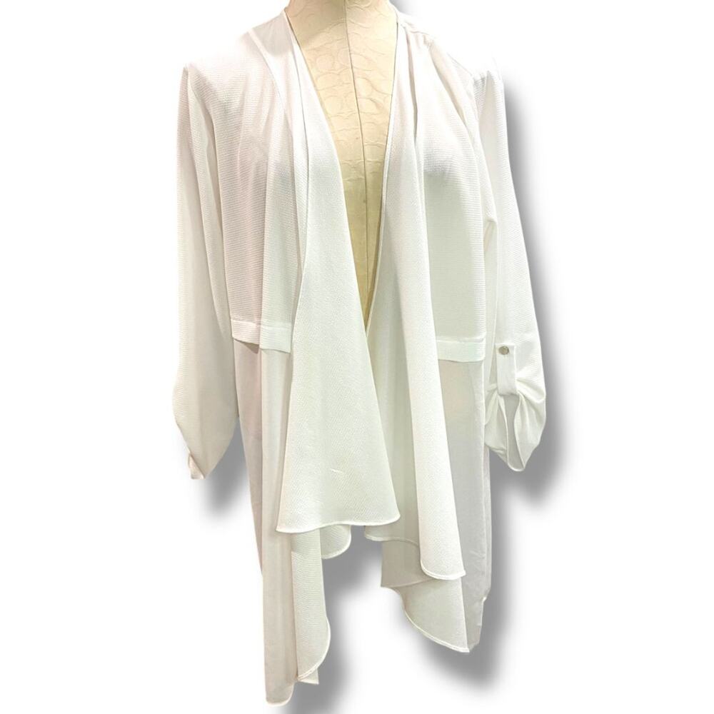 Size 12/14 Chicos Travelers Womens Off White Sheer Cardigan Waterfall Open